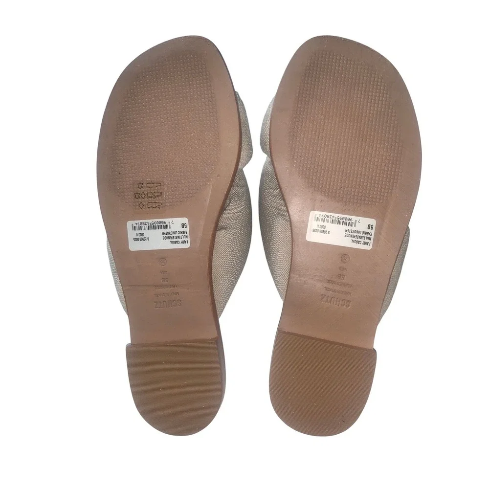 SCHUTZ Fairy Casual Linen Sandals Oyster Square Toe Sandal Size 5B With Dust Bag